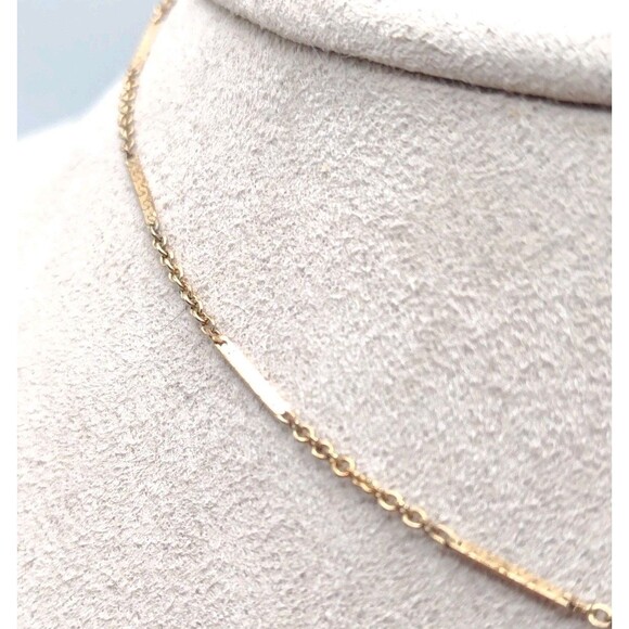 Vintage 1/20 12K Gold Filled Bar Station Rolo Chain Necklace 14” 1.3mm 1.46g - Picture 2 of 10